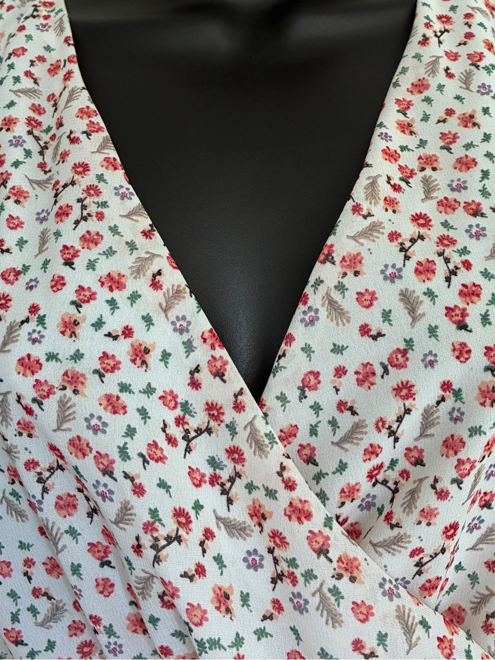 Fairy Whimsygoth Coquette White Coral Ditsy Floral Surplice Peplum Blouse Sz L - Picture 7 of 8